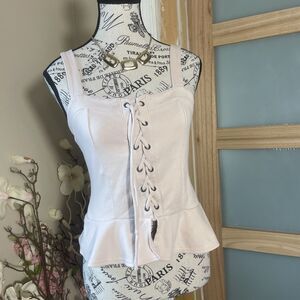 Aeropostale Corset Lace Up Tank Top Medium Pink Sweetheart Cropped